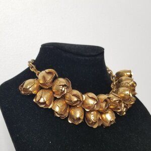 Brass Metal Hammered Roses Chain Necklace